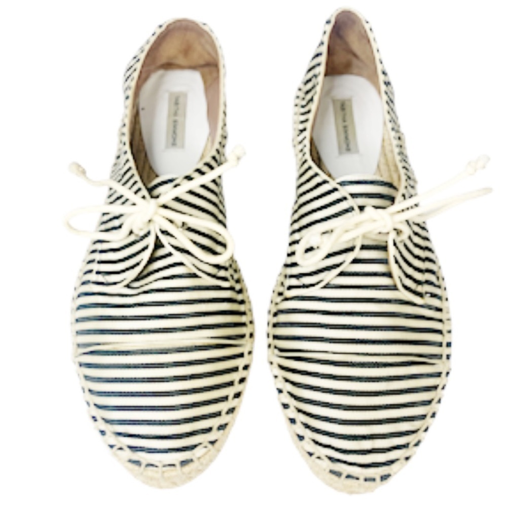 Tabitha Simmons Dolly Silk Striped Espadrille Lace-Up Flats - Picture 3 of 14
